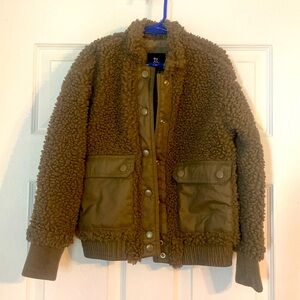 Kids Girls/Boys Olive Green Button Down Fuzzy Wooly Fall Winter Jacket S…